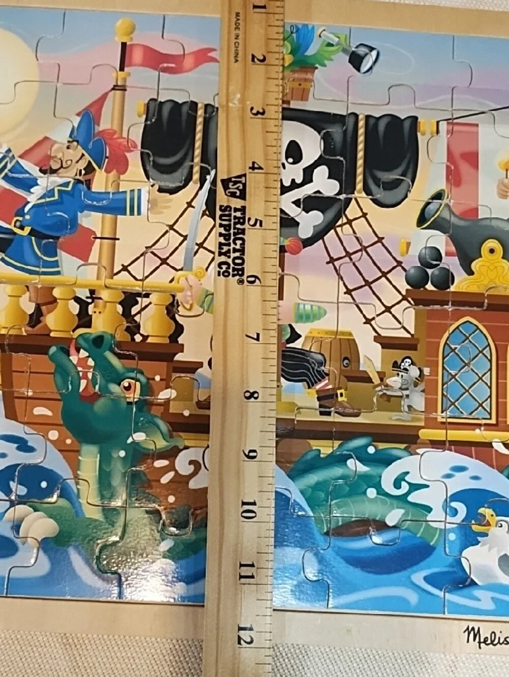 Melissa & Doug Pirate Ship Jigsaw Puzzle - Colorful Blue & Green VGC.